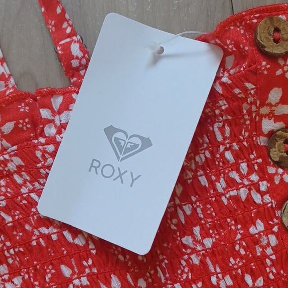 Roxy Secret Sister Crop Top Smocked Floral Red White 90s XS NWT - Picture 12 of 14